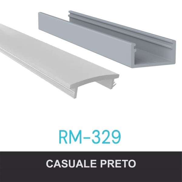 FARDO PERFIL ALUMÍNIO ROMETAL LED SOBREPOR RM-329 3 MT PRETO C/DIFUSOR